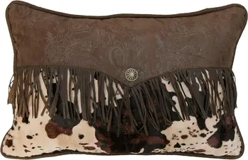 Kelias pagal HiEnd akcentus |  Vakarų juosmens pagalvė, 16x21 colių, karvės atspaudas ir rudos dirbtinės odos pakraštinė dekoratyvinė pagalvė, skirta